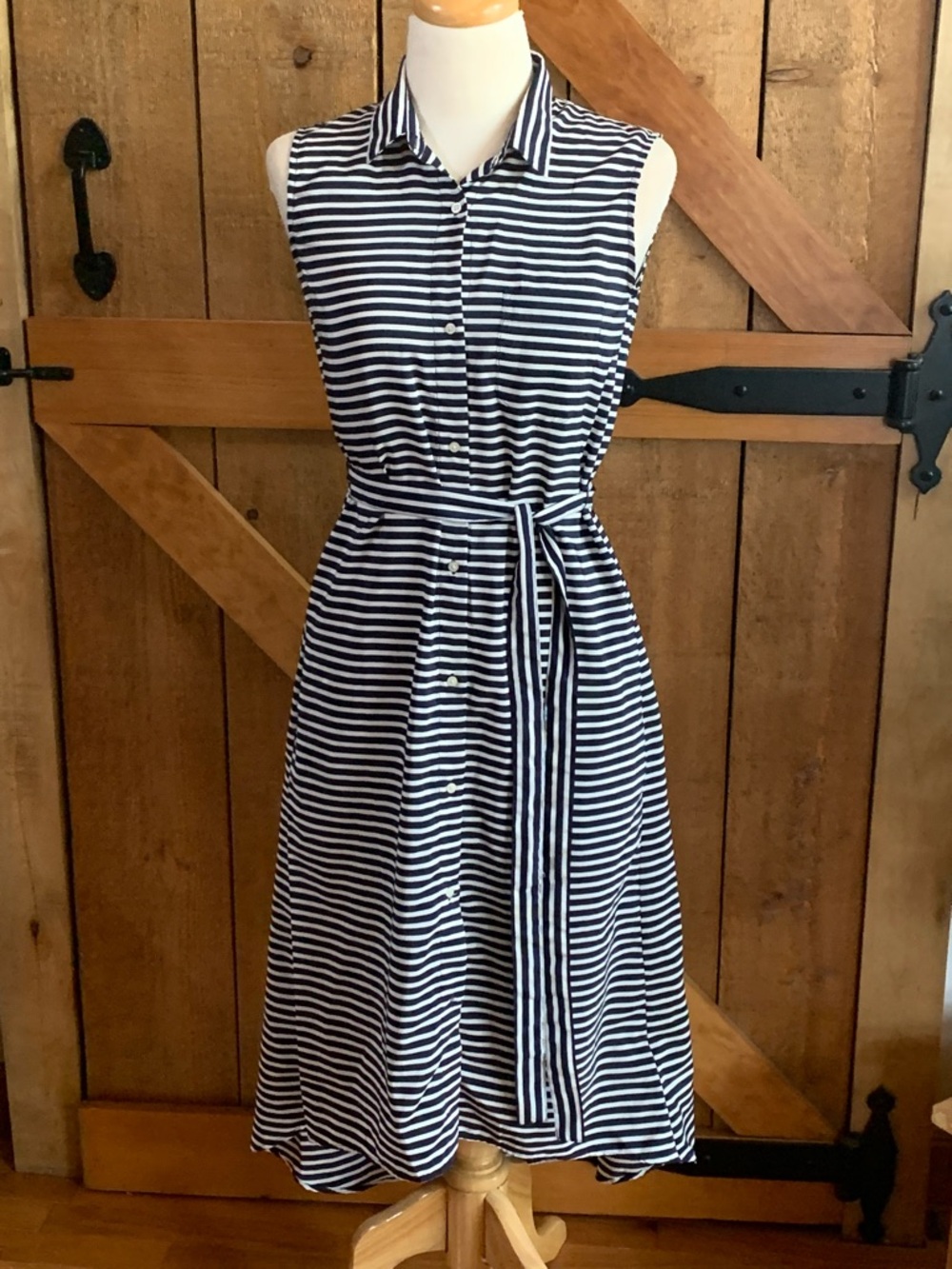 Gap Ladies Size XXXS Navy Blue & White Striped Belted HiLow Maxi Dress